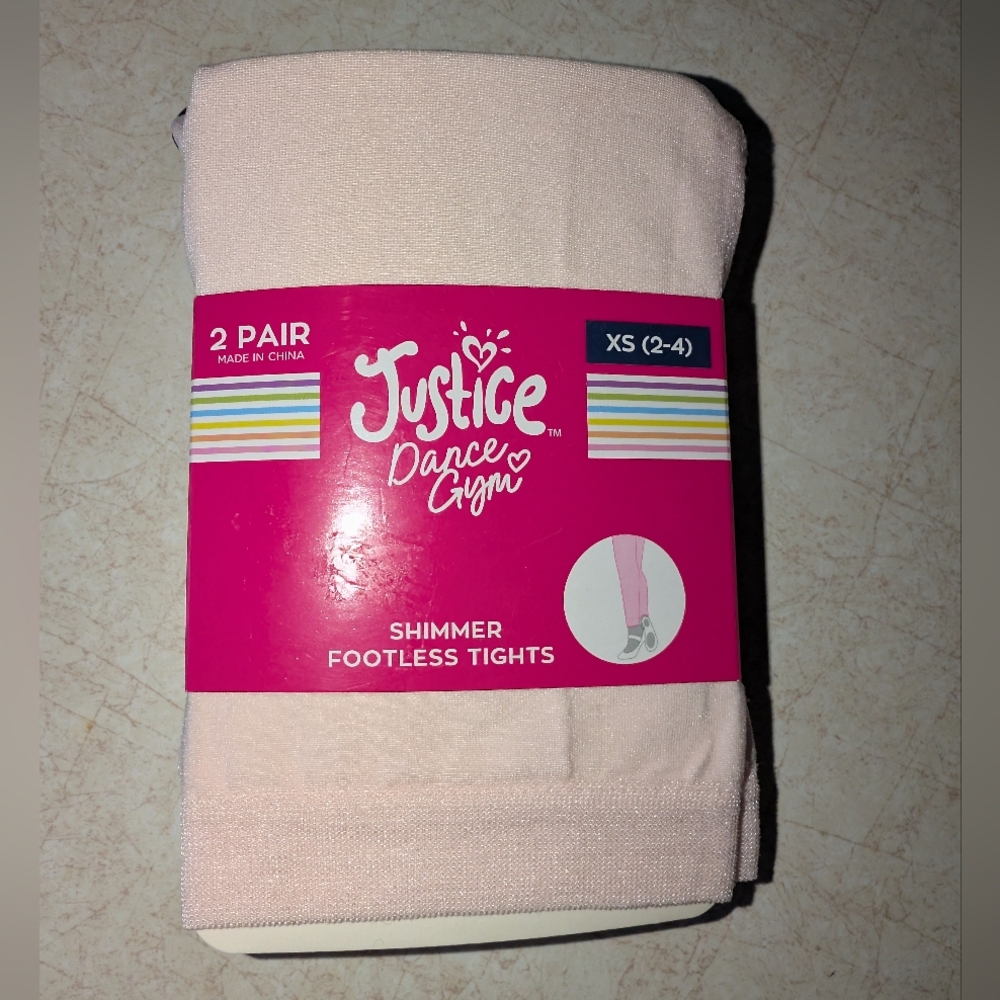 NWT Justice XS 2-4 Pink Shimmer Footless Tights